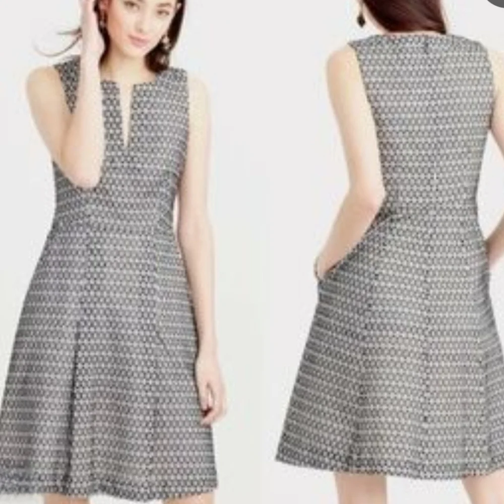 J. Crew Black and White Geometric Midi Dress